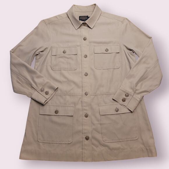 Pendleton Khaki Silk Blend Utility Safari Top Women’s Medium Petite • EUC - Picture 1 of 10